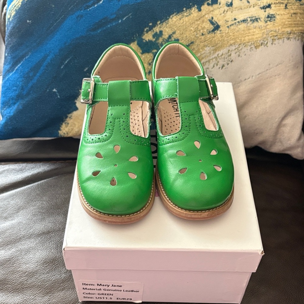 Mary Jane Kids Leather Shoes - Green